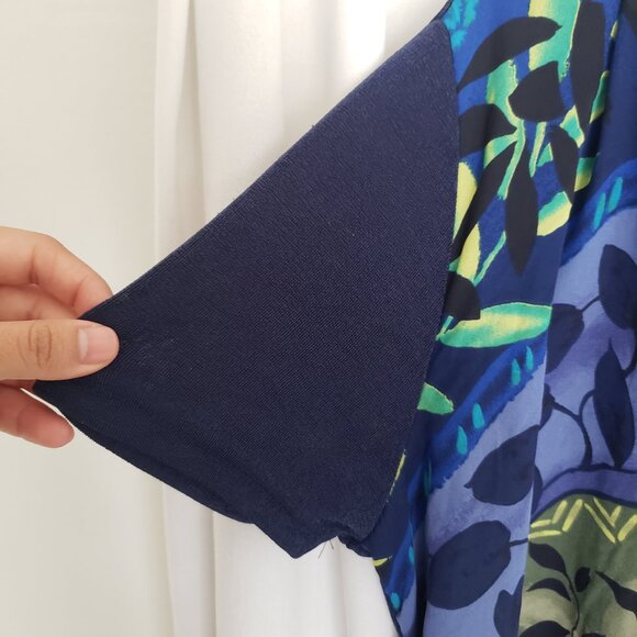 Cascais Woman Navy Blue Multicolor Unique Short Sleeve Formal Long Dress Size 10 - Picture 10 of 13